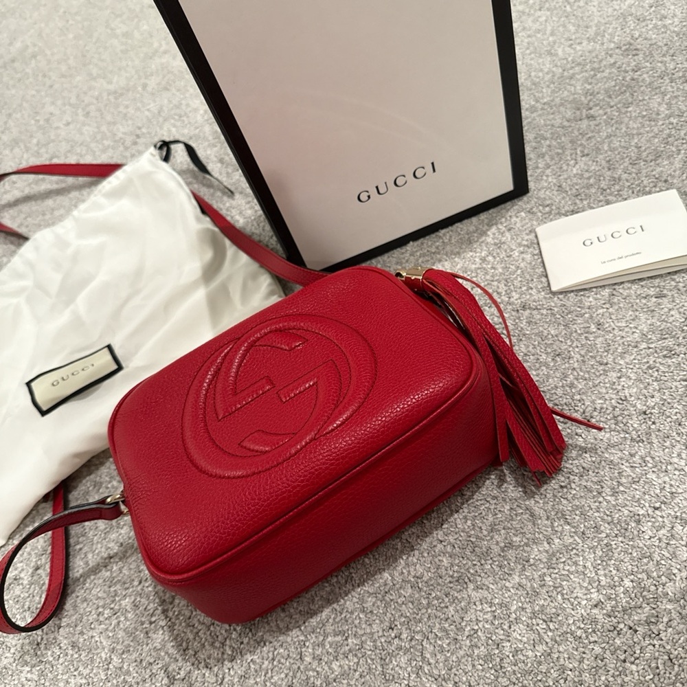 Gucci Red Leather Crossbody Bag with Embossed Logo